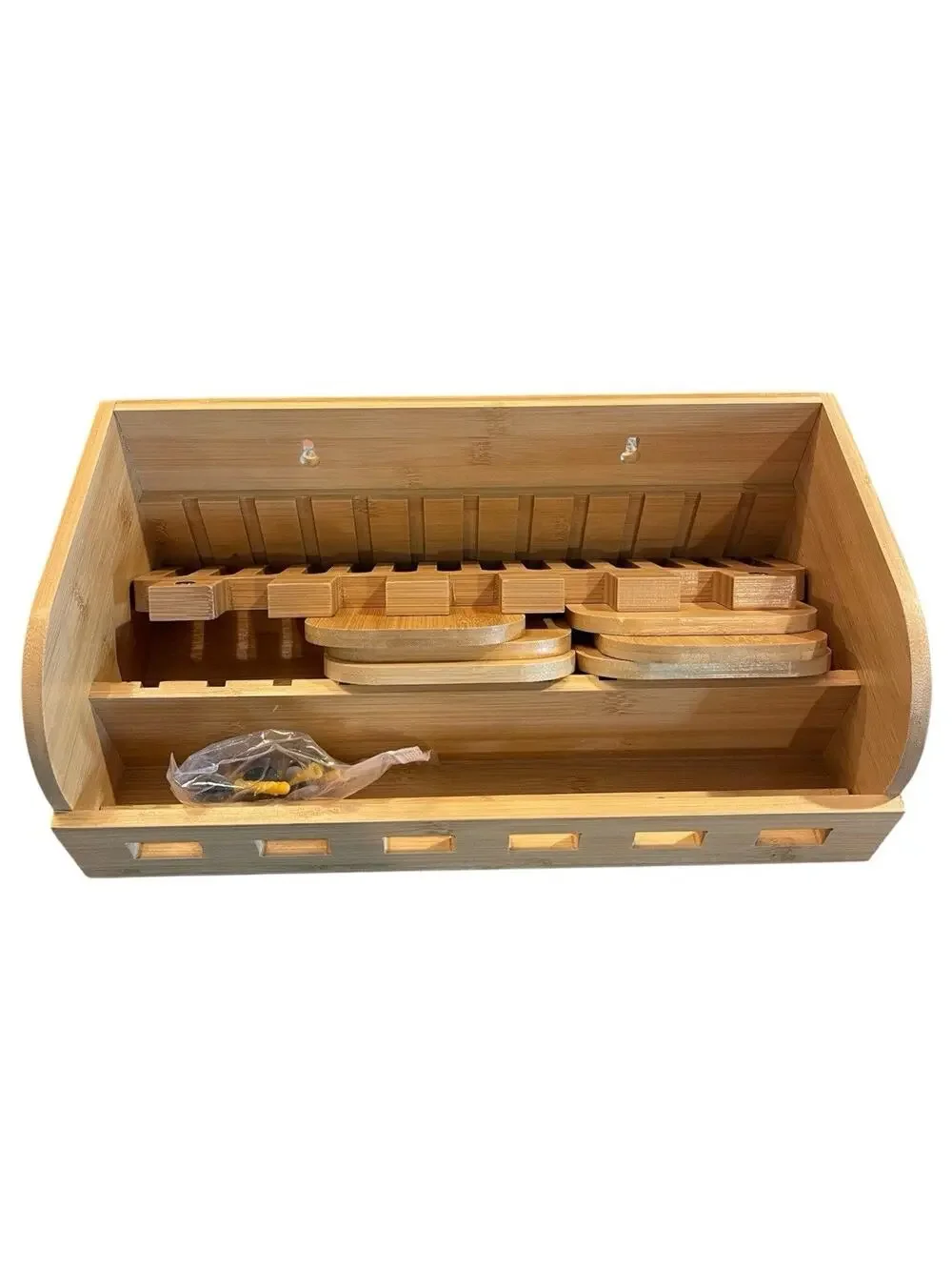 Bamboo Belt Rack Organizer Wall Mount Closet Storage Holder New Open Box